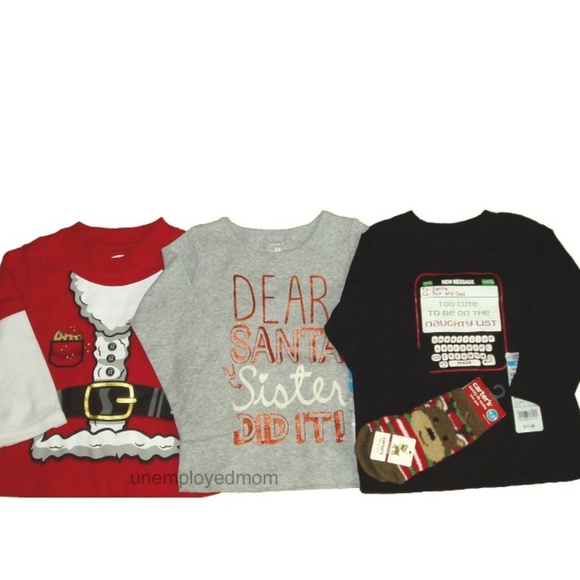 Carter's, Okie Dokie, Christmas Time Other - Lot #62 Boys Christmas Tee Shirt Socks Holiday Top